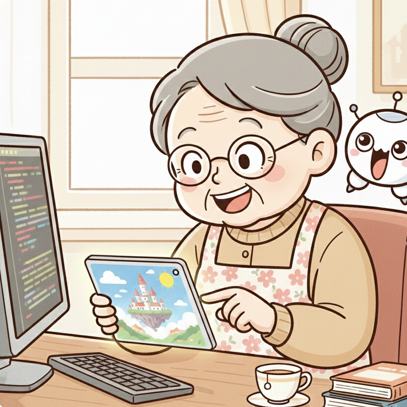 AI画像生成中のおばあ