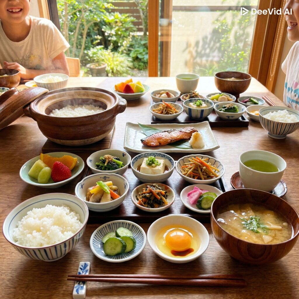 Deevid AI2枚目のAI画像生成結果。まともな和朝食。