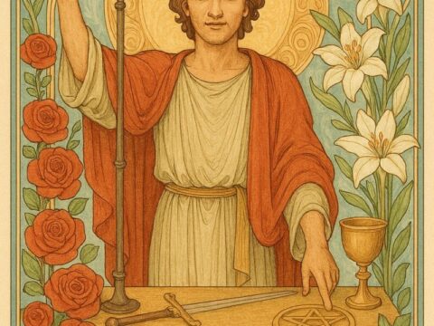 Day022[Copilot]ミュシャ風タロット第2弾「1：魔術師」