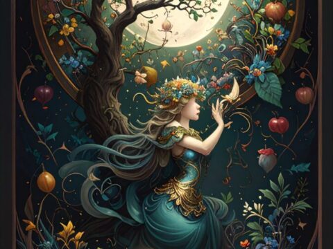 Day023[Adobe Firefly]ミュシャ風タロット第3弾「2：女教皇」