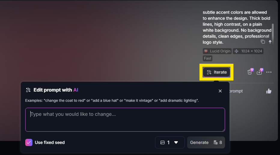 Leonardo.AiのIterateボタンクリック後