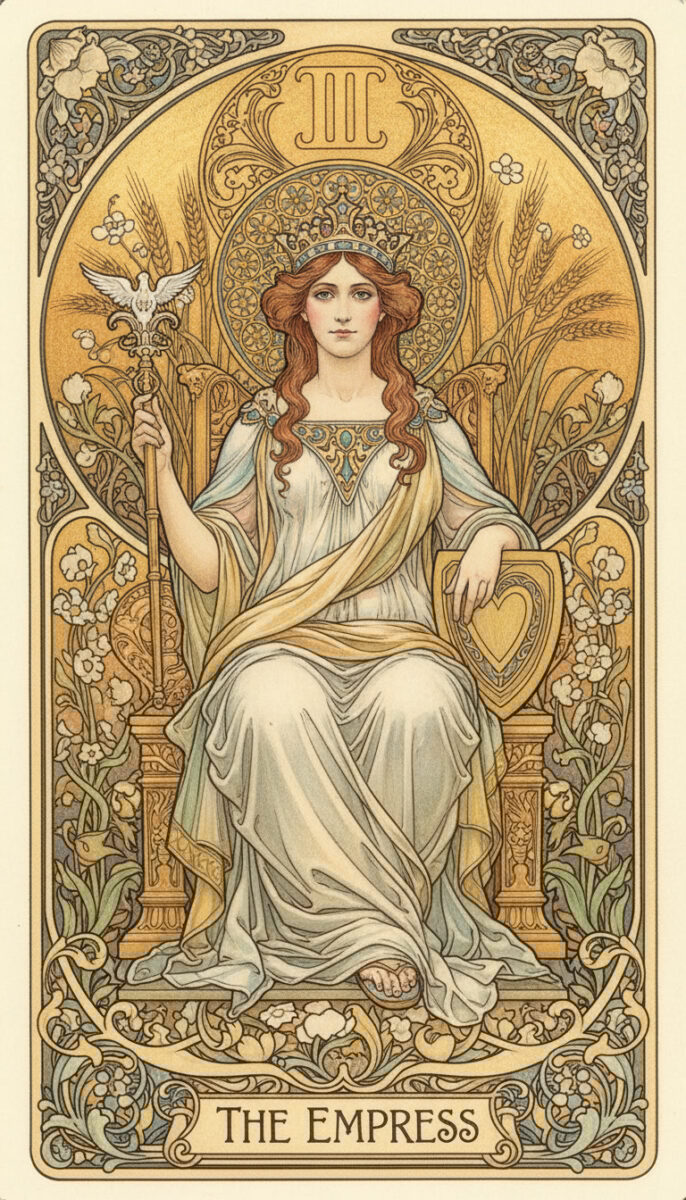 Day024[Leonardo.Ai] ミュシャ風タロット第4弾「3：女帝」
