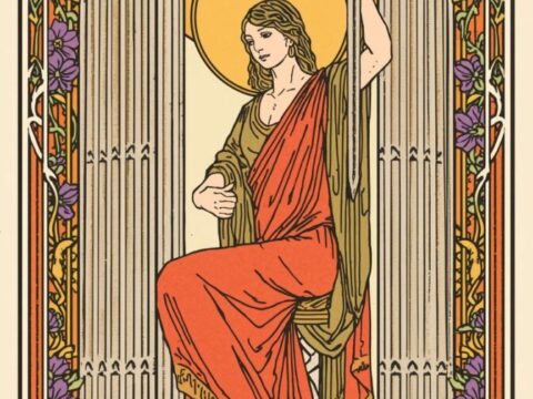 Day032[Canva AI]ミュシャ風タロット第12弾「11：正義」