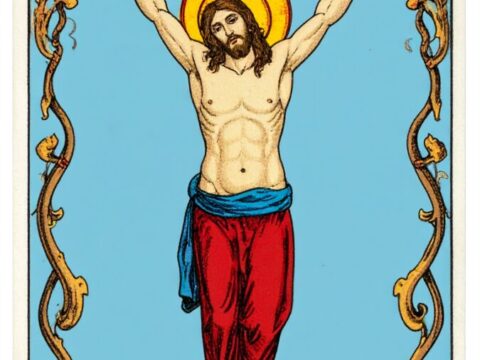 Day033[Adobe Firefly]ミュシャ風タロット第13弾「12：吊された男」