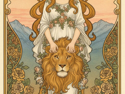 Day029[Leonardo.Ai] ミュシャ風タロット第9弾「8：力」